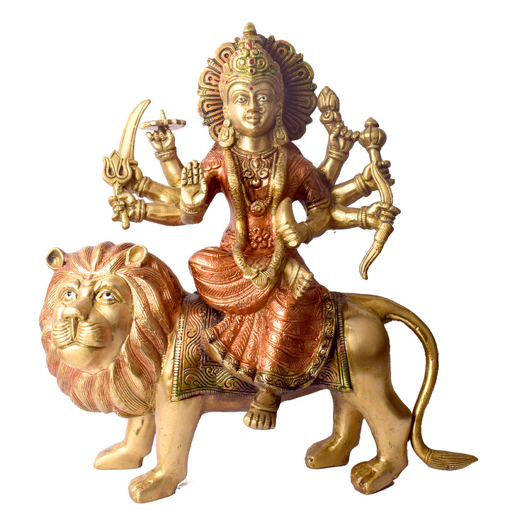 Large Brass Idol of Sherawali Mata Statue Stunning Sherawali Mata Statue β Divine Brass Idol of Goddess Durga, Symbolizing Strength & Protection, Perfect for Home, Temple, and Festive Decor.