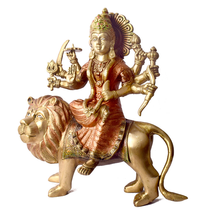 Large Brass Idol of Sherawali Mata Statue Stunning Sherawali Mata Statue β Divine Brass Idol of Goddess Durga, Symbolizing Strength & Protection, Perfect for Home, Temple, and Festive Decor.