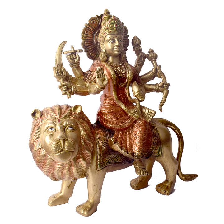 Large Brass Idol of Sherawali Mata Statue Stunning Sherawali Mata Statue β Divine Brass Idol of Goddess Durga, Symbolizing Strength & Protection, Perfect for Home, Temple, and Festive Decor.