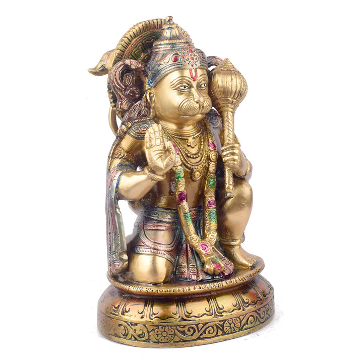 The "10.6 Inch Brass Hanuman Idol β Protector of Courage and Faith" is a stunningly detailed representation of Lord Hanuman, the embodiment of strength, devotion, and unwavering courage.