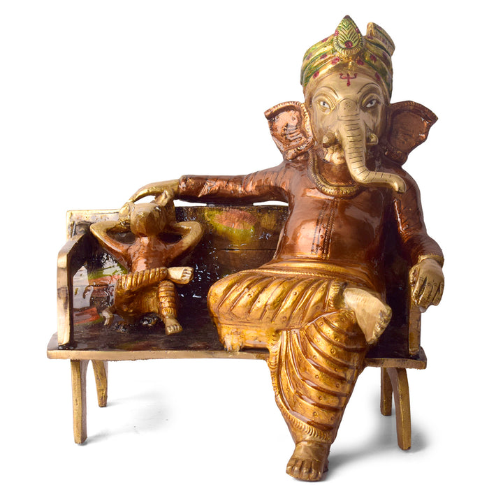 Large Brass Idol of Brass Sitting Ganesha Idol. Lord Ganesh, Ganpati, is known for Blessing Good Health and Wealth, The Idol Is made from Premium Quality material for long-lasting use. Handmade product from the Artisanship of India's Craftsman Using Modern Style.