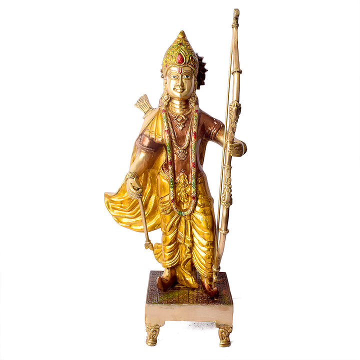 Enhance your décor with this Exquisite Brass Ram Statue, showcasing Lord Ram in a striking pose with a vibrant bow. Intricately crafted and adorned with colorful detailing, this statue embodies grace, strength, and devotion.