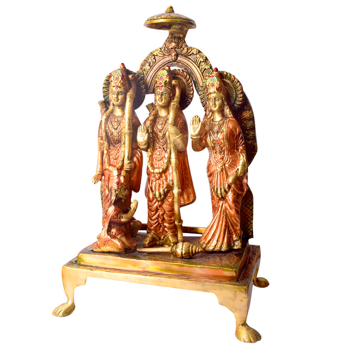 Large Brass Idol of 19.4 Inch Exquisite Brass Ram Darbar Idol. This Majestic Brass Ram Darbar Idol beautifully captures the essence of divinity and royalty. Crafted with intricate detailing, it showcases Lord Ram in a regal pose, symbolizing strength, devotion, and grace.