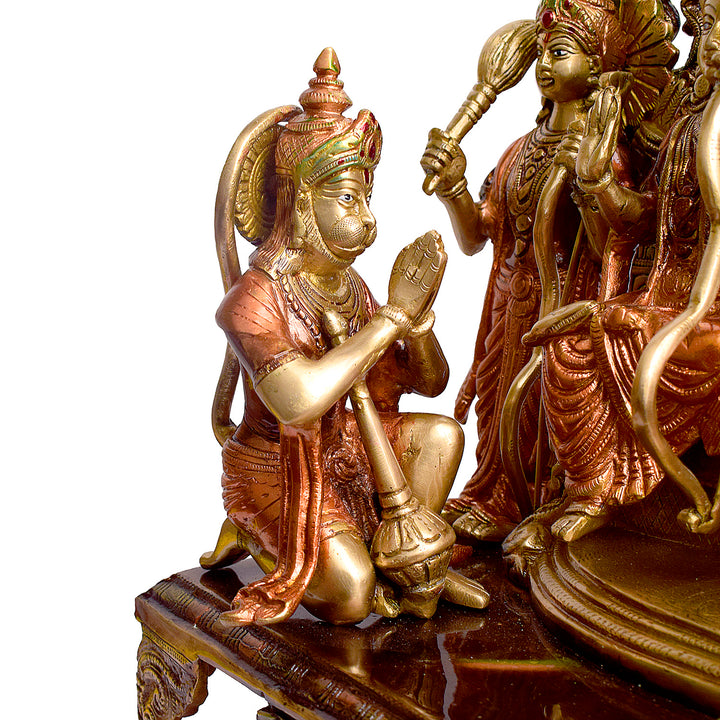 Large Brass Idol of 23 Inch Elegant Brass Ram Darbar Idol. This Elegant Brass Ram Darbar Idol beautifully captures the essence of divinity and royalty. Crafted with intricate detailing, it showcases Lord Ram in a regal pose, symbolizing strength, devotion, and grace.