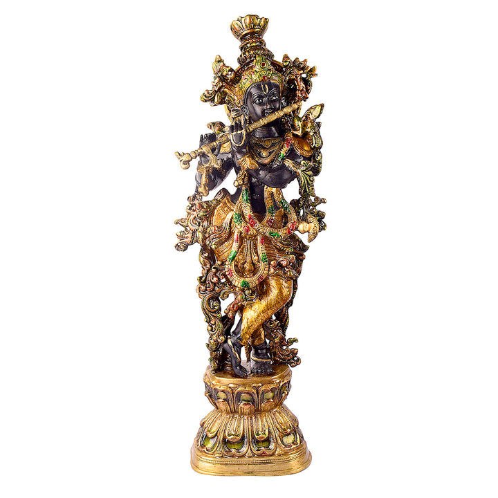 This Delicate Krishna Black Brass Idol beautifully captures the divine charm and grace of Lord Krishna. Crafted from high-quality black brass, the intricate detailing of this idol brings a sense of serenity and spirituality to any space.