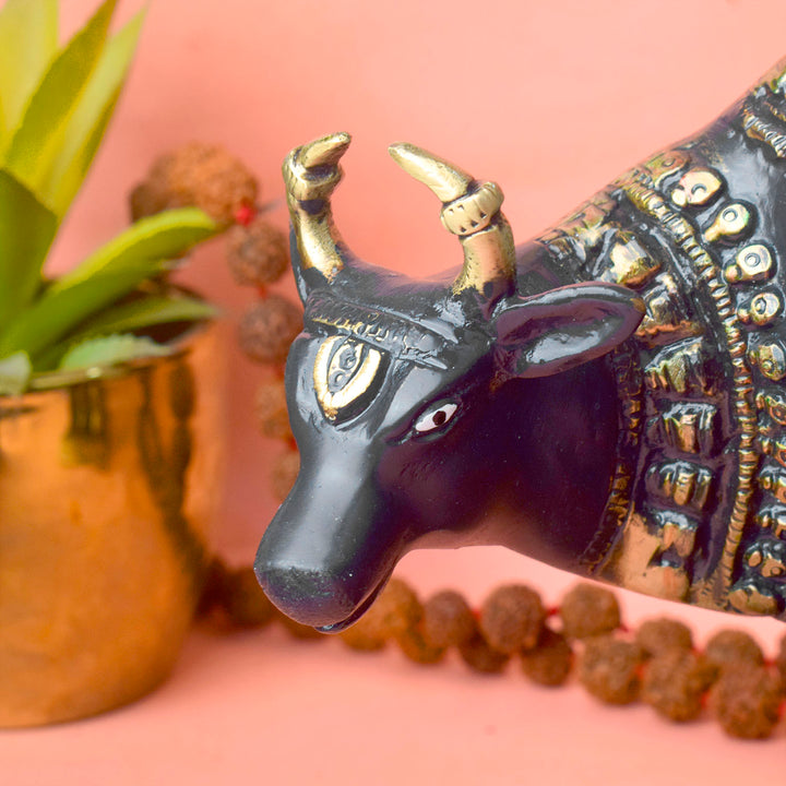 This 6.7-inch Kamdhenu cow figurine is a beautiful representation of purity, prosperity, and spiritual blessings. Known as the divine cow in Hindu mythology, Kamdhenu is believed to grant every wish and bring abundance to its devotees. Crafted with intricate details, this figurine exudes a sense of holiness and serenity.