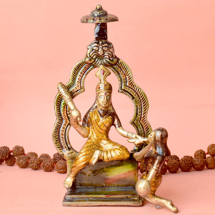 The "Baglamukhi Mata Idol" is a revered representation of Goddess Baglamukhi, known for her divine power to protect and grant victory over adversities. Often depicted with a serene and commanding presence, Baglamukhi Mata is believed to offer strength, courage, and the ability to overcome obstacles.