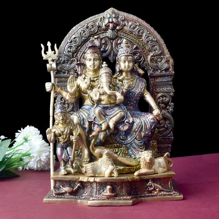 Large Brass Idol of 11.8 Inch Handcrafted Brass Shiv Parivaar and Shiv Parvati Statue. Tall Brass Murti, Big Brass Statue, Brass Sculpture, God Brass Idol online. Large. Premium Brass Statue, Vintage Brass Idol Collection. satvikstore.in. India’s No 1 Brass Idol Store website. Top and best brand for brass idol. on www.satvikstore.in