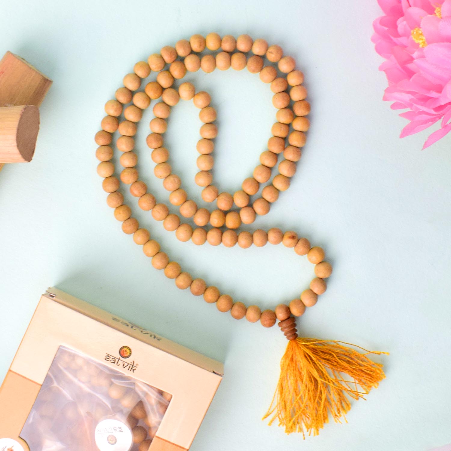 Regular White Sandalwood (Chandan) Jap Mala with smooth, fragrant beads, ideal for daily meditation, mantra chanting, and spiritual practices. Indiaβs Premium Jap Mala Store- www.satvikstore.in