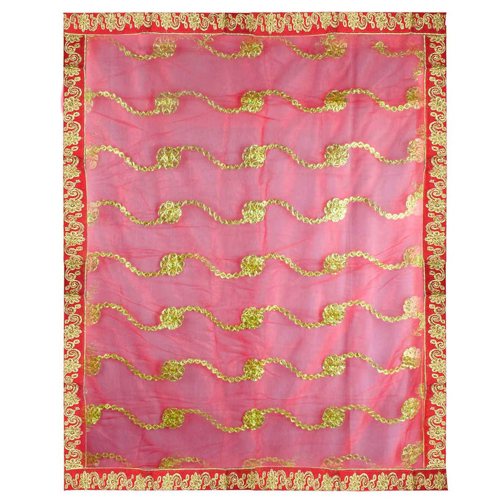 Elegant Mata Ki Chunri featuring intricate golden wave-like embroidery, perfect for Devi Puja, temple offerings, and religious ceremonies. Measuring 214 cm (84 inches) in length and 103 cm (40.5 inches) in height, this Chunri is crafted from high-quality fabric with ornate gold detailing. Ideal for Navratri, Durga Puja, and festive decorations.
Shop Designer Mata Ki Chunri, Traditional Devi Chunri, and more at Satvik Store for authentic spiritual products.