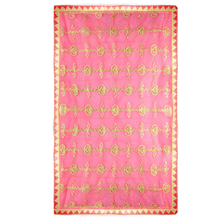 Premium Mata Ki Chunri with golden embroidered vertical patterns featuring traditional floral and swirl designs. This Chunri measures 216 cm (85 inches) in length and 100 cm (39 inches) in height, making it ideal for Devi Puja, temple offerings, and festive celebrations like Navratri and Durga Puja. The rich golden border enhances its elegance and sacred significance.
Shop Big Size Mata Ki Chunri, Devi Chunri for Puja, and more at Satvik Store. A perfect offering for temple rituals and religious ceremonies