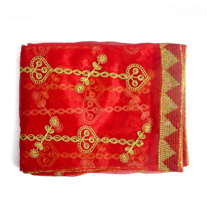 Traditional Mata Ki Chunri with intricate golden embroidery, ideal for Devi Puja, temple offerings, and festive occasions. Measuring 208 cm (82 inches) in length and 100 cm (39 inches) in height, this Chunri is crafted with rich golden patterns and a decorative border, making it a perfect offering for Navratri, Durga Puja, and religious ceremonies.
Explore Big Size Mata Ki Chunri, Devi Chunri for Puja, and more at Satvik Store for authentic spiritual products.