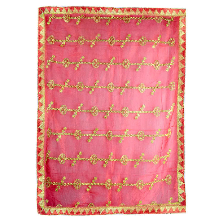 Traditional Mata Ki Chunri with intricate golden embroidery, ideal for Devi Puja, temple offerings, and festive occasions. Measuring 208 cm (82 inches) in length and 100 cm (39 inches) in height, this Chunri is crafted with rich golden patterns and a decorative border, making it a perfect offering for Navratri, Durga Puja, and religious ceremonies.
Explore Big Size Mata Ki Chunri, Devi Chunri for Puja, and more at Satvik Store for authentic spiritual products.