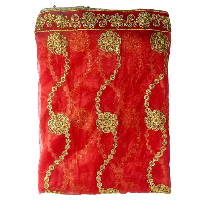 Elegant Mata Ki Chunri featuring intricate golden wave-like embroidery, perfect for Devi Puja, temple offerings, and religious ceremonies. Measuring 214 cm (84 inches) in length and 103 cm (40.5 inches) in height, this Chunri is crafted from high-quality fabric with ornate gold detailing. Ideal for Navratri, Durga Puja, and festive decorations.
Shop Designer Mata Ki Chunri, Traditional Devi Chunri, and more at Satvik Store for authentic spiritual products.
