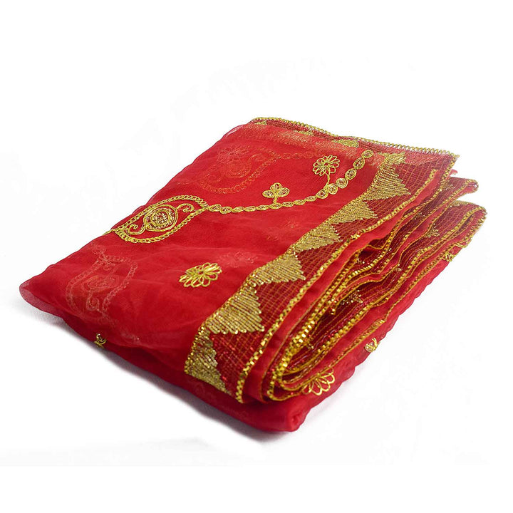 Traditional Mata Ki Chunri with intricate golden embroidery, ideal for Devi Puja, temple offerings, and festive rituals. Measuring 214 cm (84 inches) in length and 101 cm (40 inches) in height, this Chunri is made with premium fabric and elegant gold detailing. Perfect for Navratri, Durga Puja, and other religious ceremonies.
Find Exclusive Mata Ki Chunri Designs, Large Devi Chunri, and more at Satvik Store for authentic spiritual products.