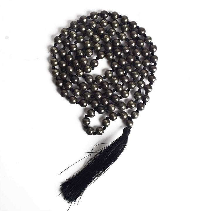 A stunning Pyrite Hakik Mala (108 beads) for wealth, protection, and success, ideal for meditation, chanting, and spiritual practices. India’s Premium Hakik Jap Mala Store - www.satvikstore.in
