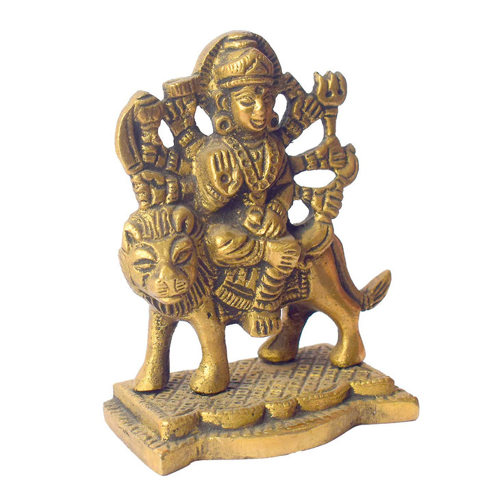 3.1 Inch Brass Sherawali Mata Idol with Base – Divine Blessings for Home & Car