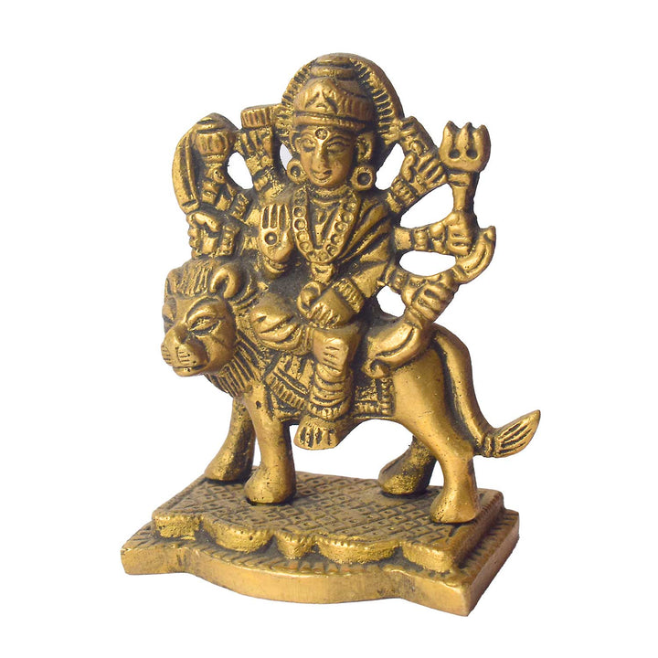 3.1 Inch Brass Sherawali Mata Idol with Base – Divine Blessings for Home & Car