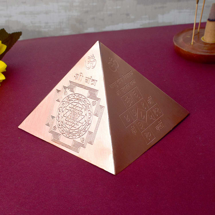Small Copper Pyramid with precise Vastu geometry, designed for energy balancing, vastu correction, spiritual protection, and amplifying positivity in any environment. India’s Largest Pooja Accessories Brand - www.satvikstore.in