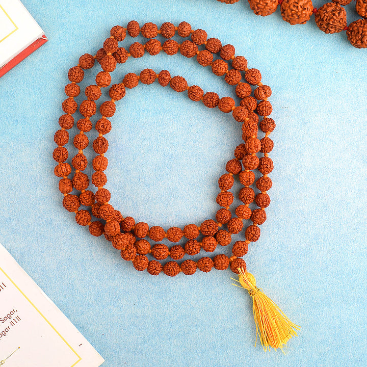 Panchmukhi Rudraksha Jaap Mala with 108 small 7mm beads, ideal for mantra chanting, meditation, and spiritual protection. Lightweight 5 Mukhi Rudraksha mala for daily prayer and devotion to Lord Shiva." India’s Premium Jap Mala Store- www.satvikstore.in