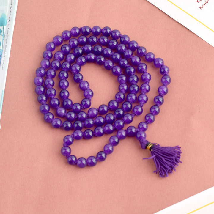 Premium Hakik Jap Mala with Purple Amethyst Beads β A Spiritual Meditation Mala for Intuition, Protection, and Emotional Healing. Indiaβs Premium Hakik Jap Mala Store - www.satvikstore.in