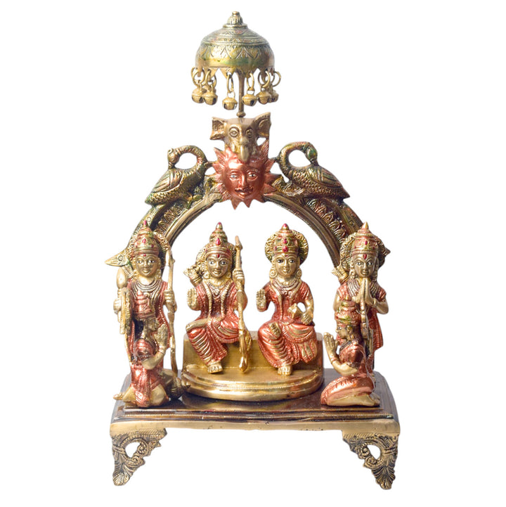 Large Brass Idol of 13.5 Inch Brass Ram Panchyat Idol. Enhance your spiritual space with this beautifully crafted 13.5-inch Brass Ram Panchayat Idol. Featuring the revered figures of Lord Ram, Sita, Lakshman, and Hanuman, this idol beautifully represents the harmony, strength, and devotion of the Ramayan.