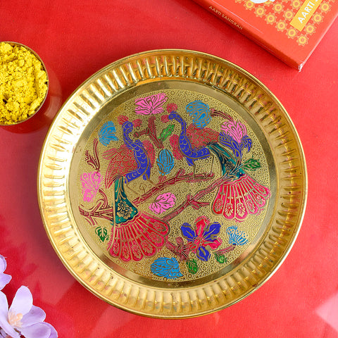 Shop elegant Decorative Brass Peacock Thali with intricate design, ideal for pooja rituals, festive dΓ©cor, and spiritual gifting. A perfect addition to your temple or home mandir | Satvikstore.in