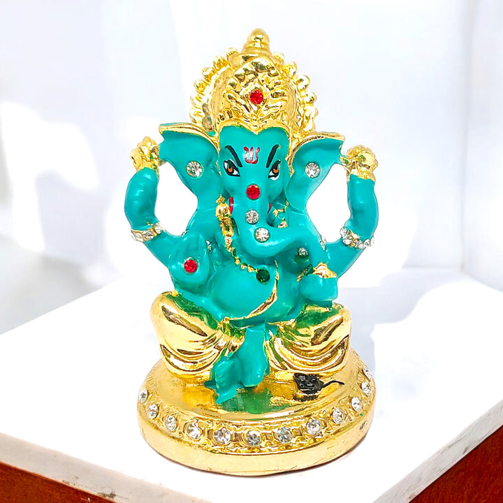 Decorative Ganesh Idol with intricate detailing, perfect for enhancing home decor or spiritual spaces, symbolizing prosperity and wisdom.India’s Largest Pooja Accessories Brand – www.satvikstore.in