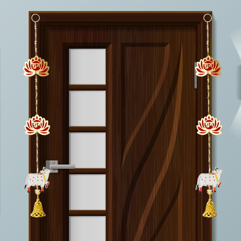 Decorative Lotus Shubh Labh Wall Hanging with Sacred Cow Motif for Auspicious Festive Home Decor. Indiaβs Largest Pooja Accessories Brand β www.satvikstore.in
