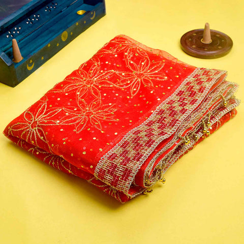 Traditional 81x42 inch Decorative Red Mata Chunri with rich fabric and intricate embellishments for Mata idol decoration β Indiaβs Largest Pooja Accessories Brand β www.Satvikstore.in