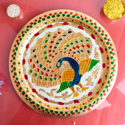 Decorative Stainless Steel Peacock Pooja Thali with Elegant Design for Traditional Hindu Rituals and Ceremonies Indiaβs Largest Pooja Accessories Brand β www.satvikstore.in