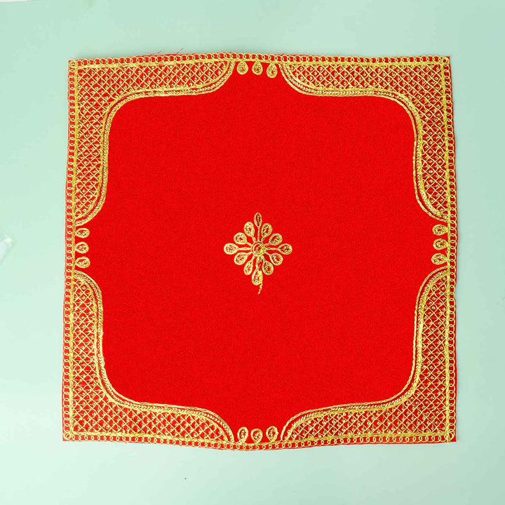 Designer Border Velvet Aasan 16x16 Inch Pack of 4 with Golden Lace Border. Indiaβs Largest Pooja Accessories Brand - www.satvikstore.in