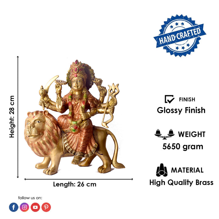Large Brass Idol of Sherawali Mata Statue for Home Temple Elevate your home temple with this Brass Sherawali Mata Idol, a beautifully crafted depiction of Durga Maa on her lion. Made from premium brass with intricate detailing, this durable statue is perfect for Pooja, festive décor, or gifting.