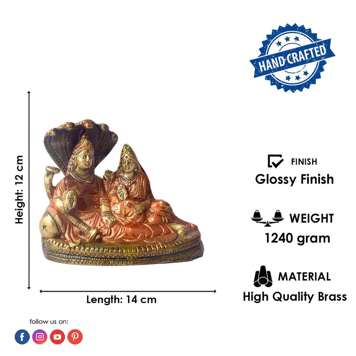 The 4.7 Inch Vishnu Ji Resting on Snake - Small Divine Figure is a beautifully crafted miniature statue that showcases Lord Vishnu in a serene and tranquil pose. Resting gracefully on the multi-headed serpent, Sheshnag, this divine figure symbolizes the eternal peace and protection Vishnu provides to the universe.