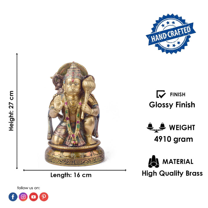 The "10.6 Inch Brass Hanuman Idol β Protector of Courage and Faith" is a stunningly detailed representation of Lord Hanuman, the embodiment of strength, devotion, and unwavering courage.