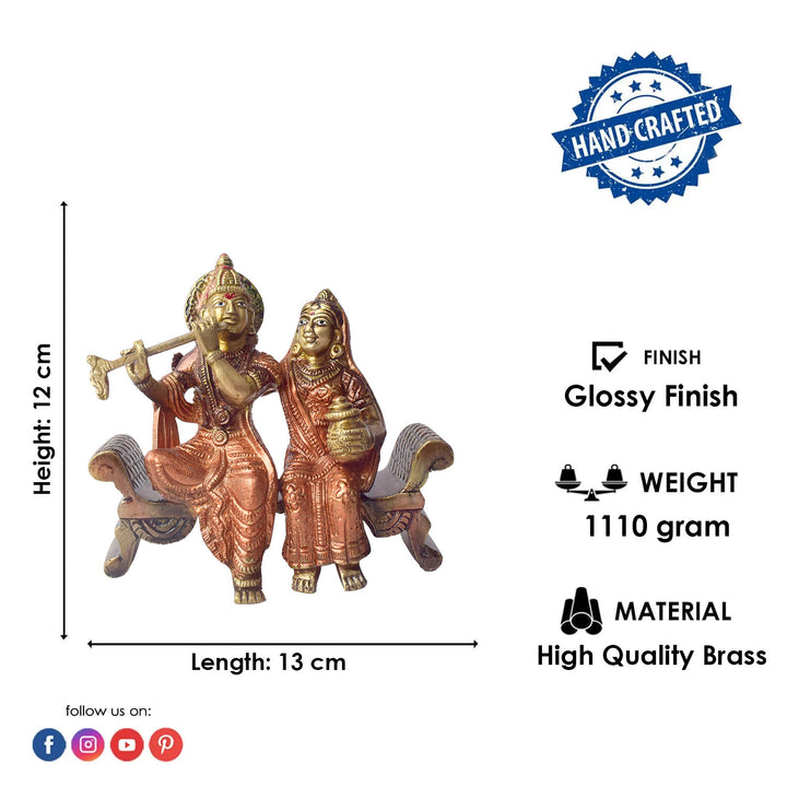 The 4.7 Inch Graceful Sitting Radha Krishna on Bench β A Spiritual Masterpiece is a beautifully crafted idol that captures the essence of divine love and serenity. This exquisite piece features Radha and Krishna seated gracefully on a bench, symbolizing their eternal bond and peaceful companionship. Krishna, with his flute, and Radha, with a serene expression, reflect the harmonious union of the divine couple.