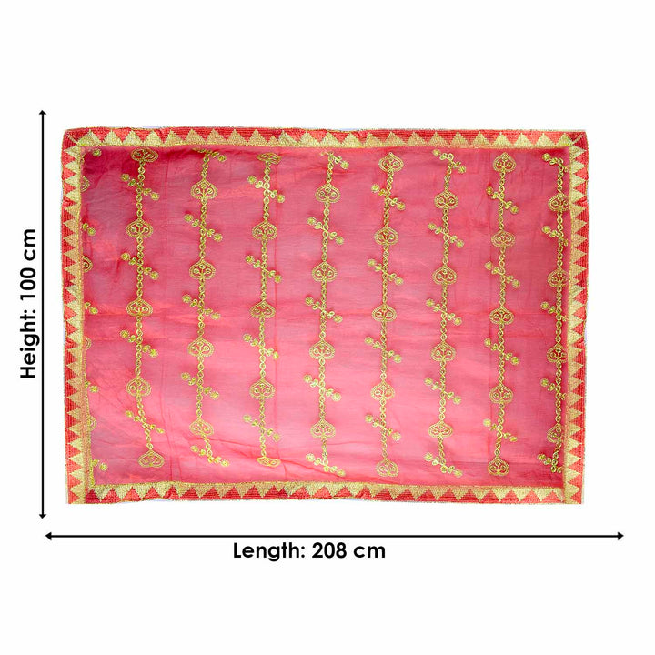 Traditional Mata Ki Chunri with intricate golden embroidery, ideal for Devi Puja, temple offerings, and festive occasions. Measuring 208 cm (82 inches) in length and 100 cm (39 inches) in height, this Chunri is crafted with rich golden patterns and a decorative border, making it a perfect offering for Navratri, Durga Puja, and religious ceremonies.
Explore Big Size Mata Ki Chunri, Devi Chunri for Puja, and more at Satvik Store for authentic spiritual products.