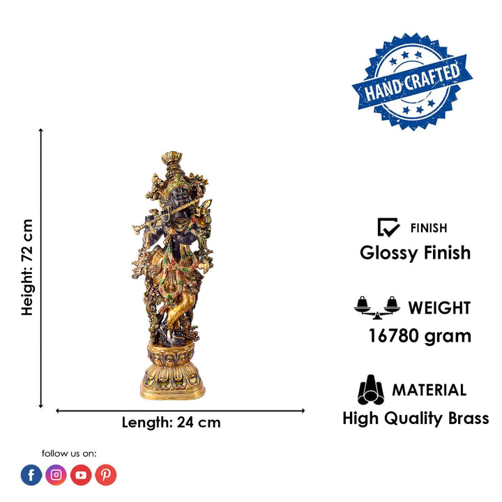 This Delicate Krishna Black Brass Idol beautifully captures the divine charm and grace of Lord Krishna. Crafted from high-quality black brass, the intricate detailing of this idol brings a sense of serenity and spirituality to any space.