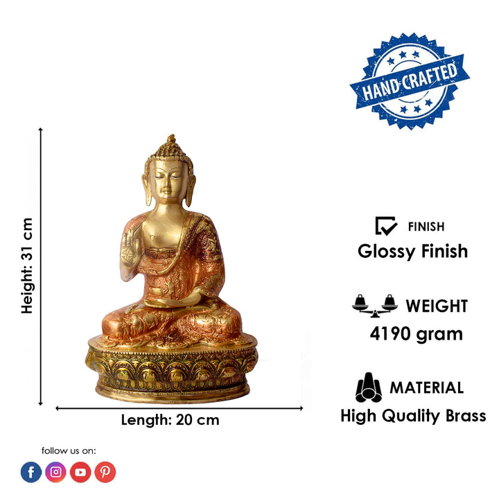 Large Brass Buddha Sculpture β A Timeless Piece for Spiritual Harmony, Serenity, and Meditation, Perfect for Home, Office, or Temple Decor.