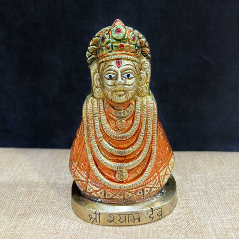 5 Inch Brass Khatu Shyam Idol with intricate detailing, radiating divine blessings and grace β perfect for pooja rooms, spiritual dΓ©cor, and devotional gifting. No.1 Brass Idol Store www.satvikstore.in