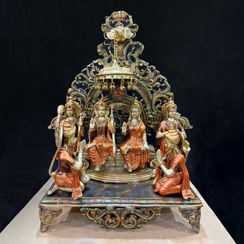Elegant Brass Ram Darbar Idol featuring Lord Ram, Sita, Lakshman, and Hanuman β Perfect for temples, home altars, and spiritual dΓ©cor. India's Largest Puja Accessories Brand - Satvik
