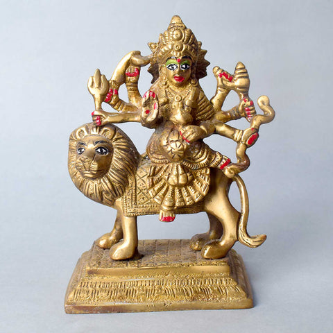 6.1 Inch Elegant Brass Sherawali Mata Idol β Handcrafted Statue of Goddess Durga in a Powerful Pose, Symbolizing Strength, Protection, and Divine Blessings for Home and Temple Worship. No.1 Brass Idol Store www.satvikstore.in