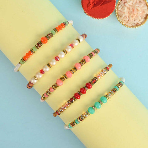 Set of 5 Designer Rakhi Threads with Roli Chawal and Ram Sita Stickers for Raksha Bandhan Celebration. Indiaβs Largest Pooja Accessories Brand - www.satvikstore.in