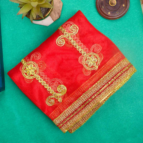 Refined 89x41 inch Elegant Puja Mata Chunri with fine fabric and delicate embroidery for Mata idol decoration β Indiaβs Largest Pooja Accessories Brand β www.Satvikstore.in