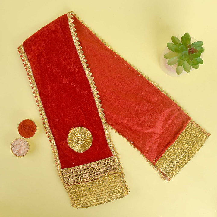 Elegant red Angvastra Patka Dupatta for festive occasions and traditional ceremonies, crafted from soft fabric for spiritual and cultural wear. Indiaβs Largest Pooja Accessories Brand β www.satvikstore.in