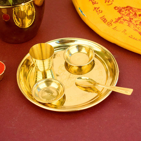 Embossed Hare Ram Laddu Gopal Pooja Bhog Thali in brass, 5 to 6 inch size, ideal for Krishna bhog and temple rituals Indiaβs Largest Pooja Accessories Brand β www.satvikstore.in