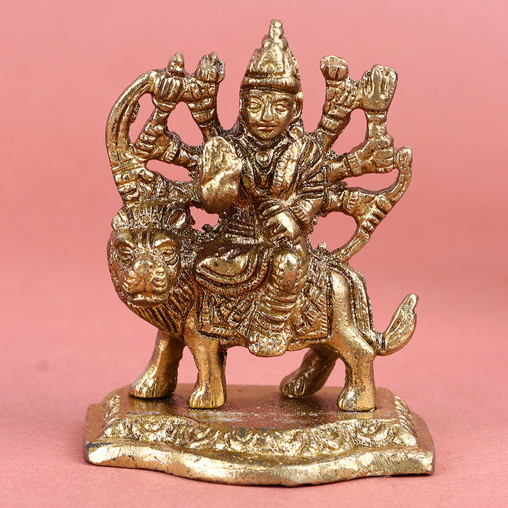 2.2 Inch Engraved Brass Maa Sherawali Idol β Small Divine Statue for Car Dashboard, Home Temple, or Spiritual Protection. No.1 Brass Idol Store www.satvikstore.in