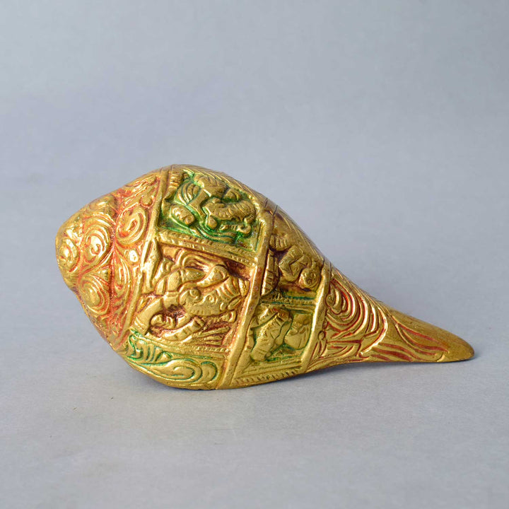 2.1 Inch Engraved Brass Shankh with intricate carvings, symbolizing prosperity and auspiciousness β perfect for pooja, temple rituals, and spiritual dΓ©cor No.1 Brass Idol Store www.satvikstore.in