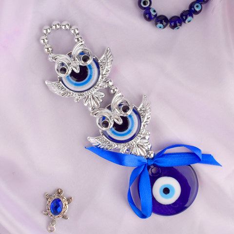 Evil Eye 2 Tier Owl Wall Hanging β A handmade spiritual home decor charm for protection and wisdom. Indiaβs Largest Pooja Accessories Brand β www.satvikstore.in