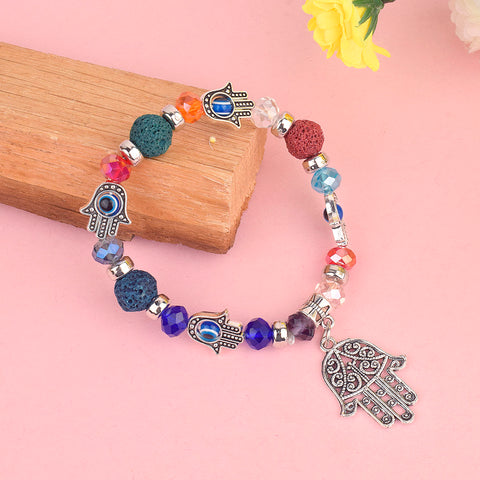 Evil Eye Multicolor Bracelet with Hamza Hand for Girls and Women, offering protection against negativity and adding style to any outfit. Indiaβs Largest Pooja Accessories Brand β www.satvikstore.in